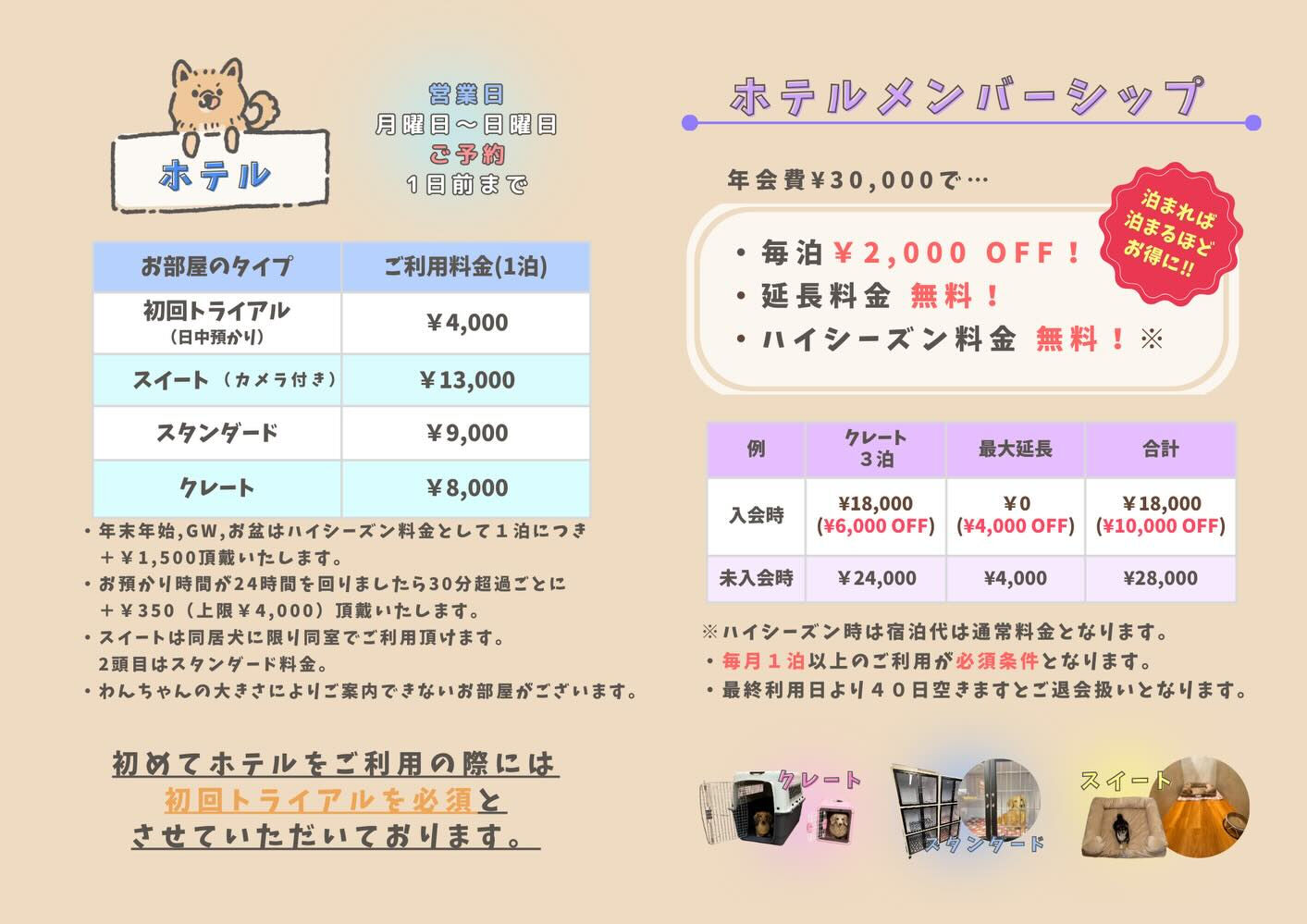 犬の幼稚園 ルリアンの料金プランのご紹介です🐶