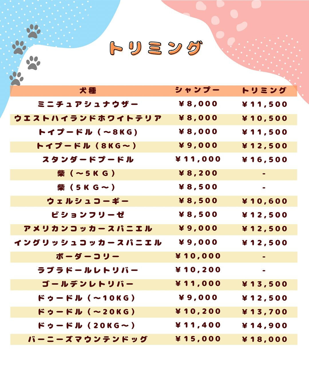 犬の幼稚園 ルリアンの料金プランのご紹介です🐶